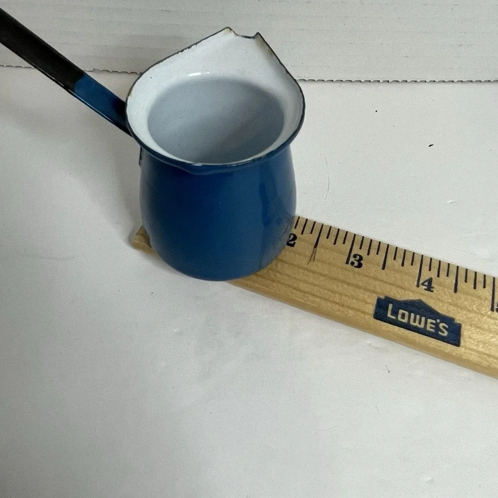 Blue Enamelware Yugoslavia Coffee Ladle Dipper Butter Syrup Warmer w/Spout VTG